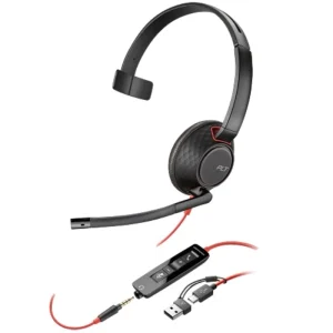 Auricular Poly Blackwire 5210 + Adaptador Usb-c / a / com Microfone / Ficha de 3,5 Mm / Preto