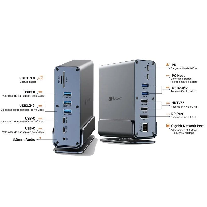 Base de Ligação USB Tipo C Leotec LEDS06 / 5xusb / 2xusb Tipo C / 1xusb Tipo C PD / 1xdisplayport /… - Image 5