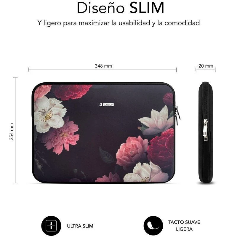 Subblim Trendy Sleeve Neo Flowers para Computadores Portáteis Até 14". - Image 4