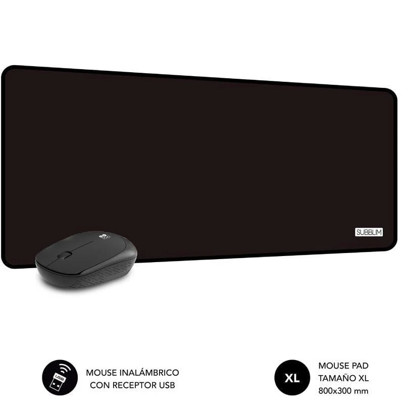 Conjunto de Rato e Tapete de Rato sem Fios Subblim Harmony Preto / Até 1200 DPI - Image 2