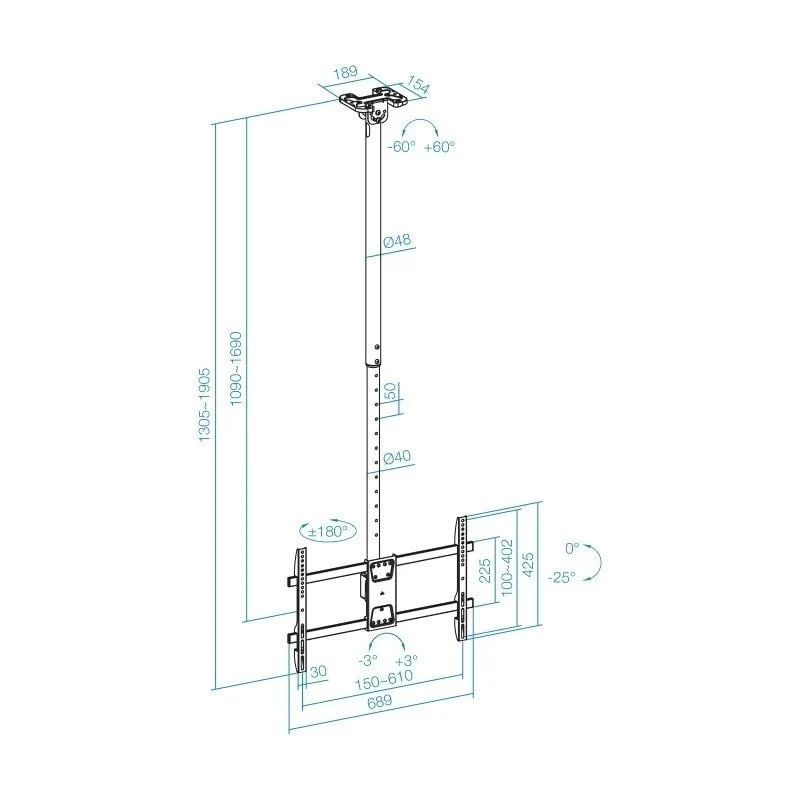 Tooq Lpce1186tsli-xl-b Suporte de Teto Giratório / Inclinado / Nivelado para TV 43-86" / Até 60kg - Image 6