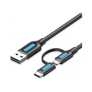 Vention CQDBD Cabo USB 2.0 / USB Macho - Microusb Macho / USB Tipo C Macho / 480mbps / 50cm / Preto