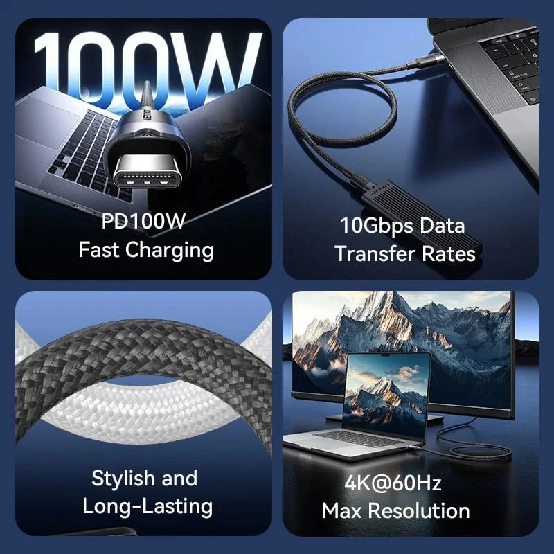 USB 3.2 Type-c 5A Vention TRGBF / USB Type-c Macho - USB Type-c Macho / Até 100W / 10gbps / 1m / Pr… - Image 3