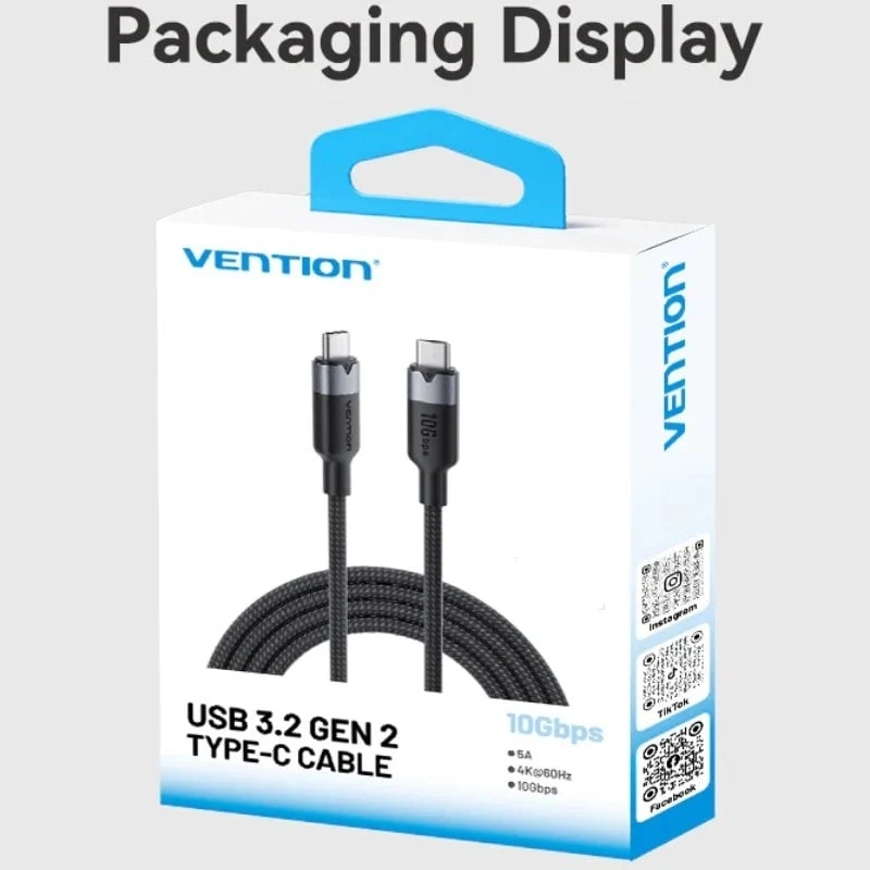 USB 3.2 Type-c 5A Vention TRGBF / USB Type-c Macho - USB Type-c Macho / Até 100W / 10gbps / 1m / Pr… - Image 6